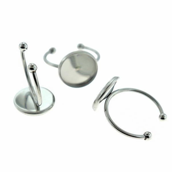 Stainless Steel Ring Bases - 17mm with 12mm Cabochon Setting - 2 Pieces - FD893