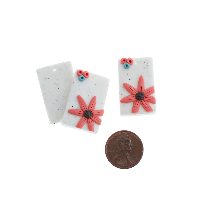 2 Pink Floral Polymer Clay Charms - K093