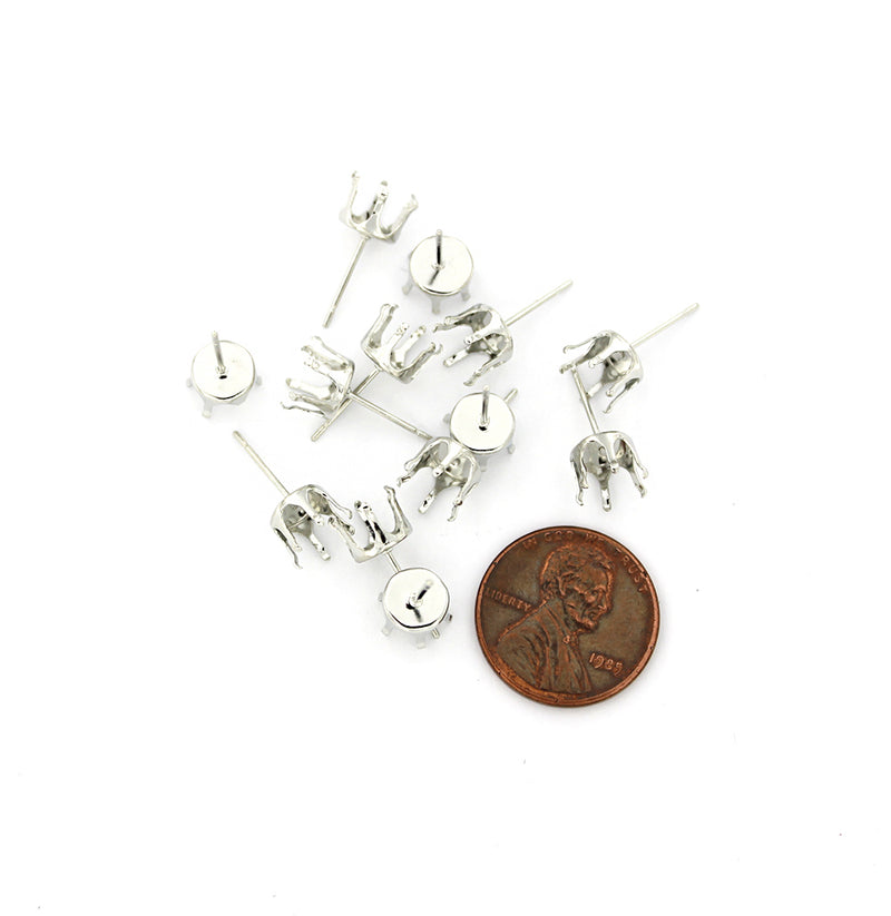 Silver Tone Earrings - Stud Cabochon - 7mm - 30 Pieces 15 Pairs - Z966