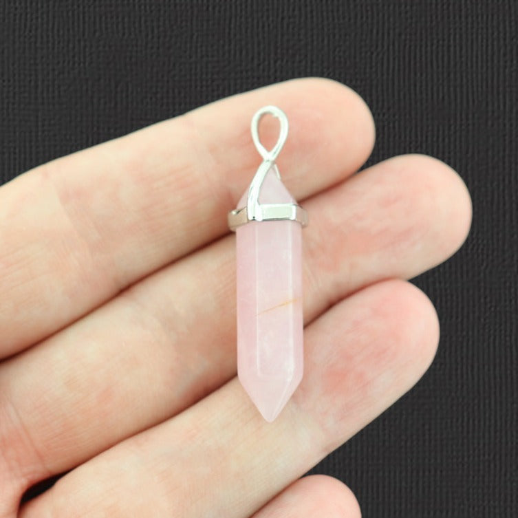 Pendentif en cristal de pierre précieuse de quartz rose naturel - GEM047
