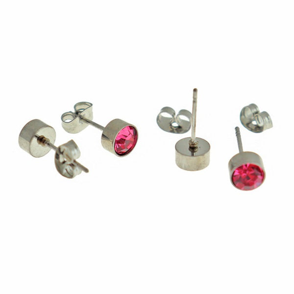 Stainless Steel Birthstone Earrings - July - Ruby Cubic Zirconia Studs - 15mm x 7mm - 2 Pieces 1 Pair - ER559