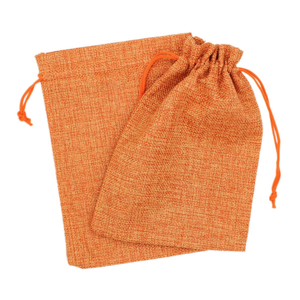 2 Drawstring Bags 18cm x 13cm Orange Pouch - TL097