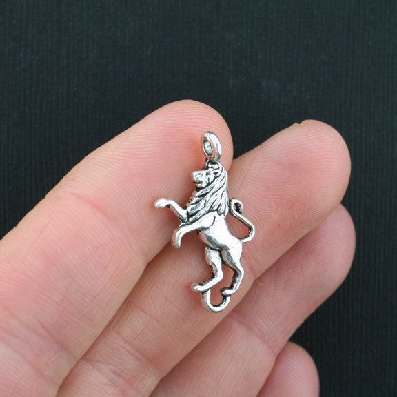 8 Lion Connector Antique Silver Tone Charms 2 Sided - SC3668