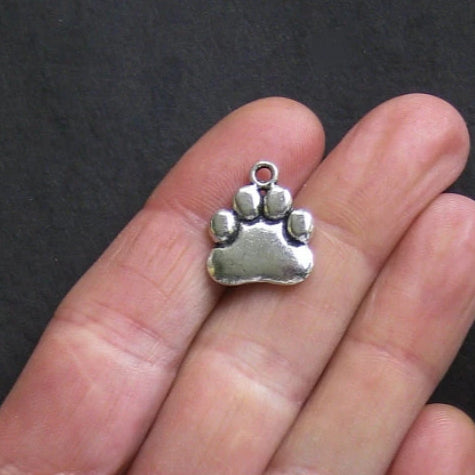 4 Dog Paw Antique Silver Tone Charms 2 Sided - SC380