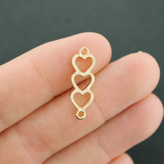 5 Heart Connector Gold Tone Charms - GC1302