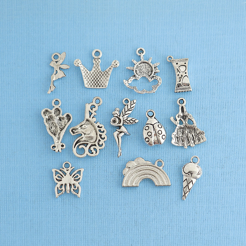 Girly Fun Charm Collection Ton argent antique 12 breloques différentes - COL309