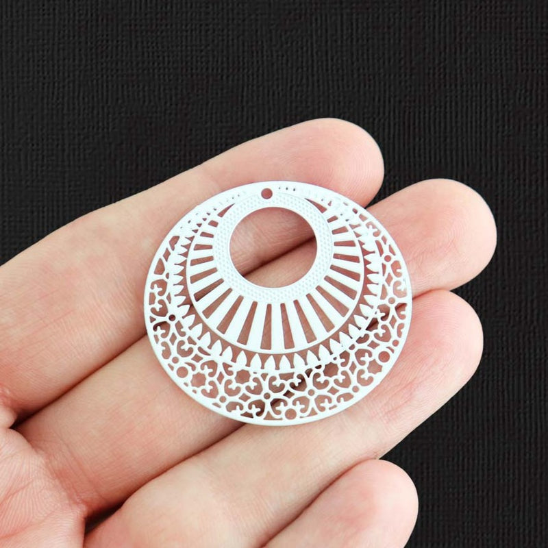 2 Filigree Oval White Enamel Charms - E1428