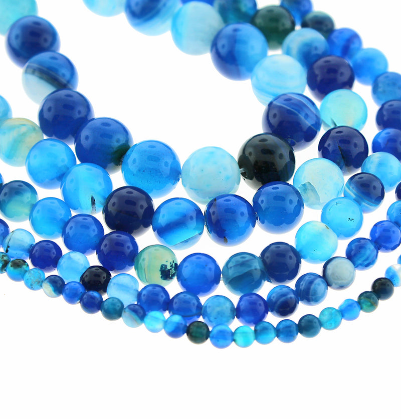 Round Natural Lace Agate Beads 4mm -12mm - Choose Your Size - Blue Tones - 1 Full 15" Strand - BD1839