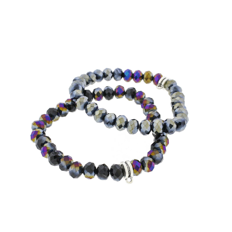 Faceted Glass Bead Bracelet - Electroplated - 7mm / 63mm - Antique Silver Tone Bail - Choose Your Color!