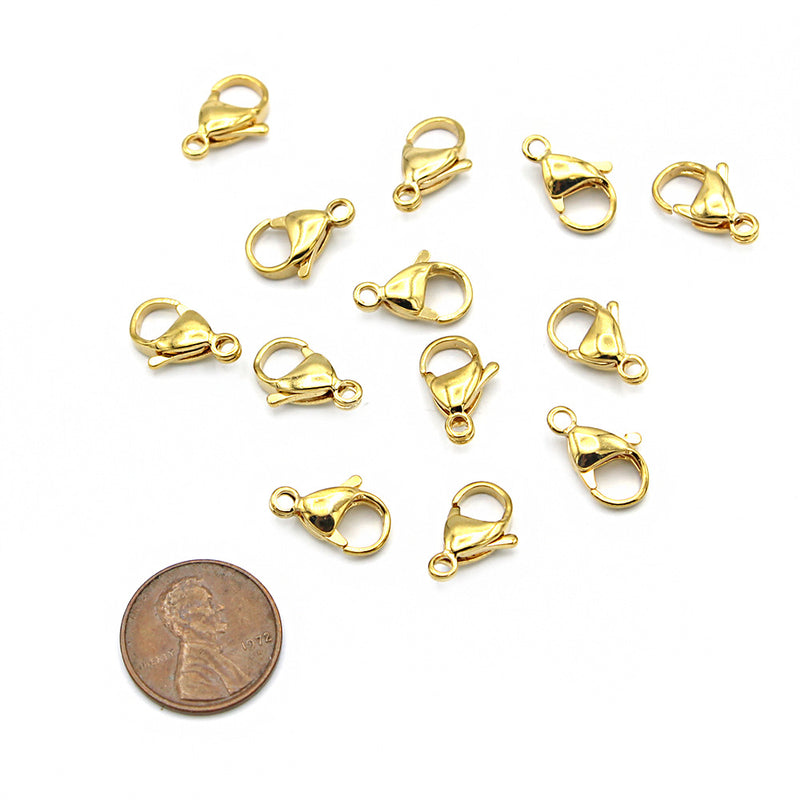 Gold Stainless Steel Lobster Clasps 14mm x 9mm - 10 Clasps - FF272
