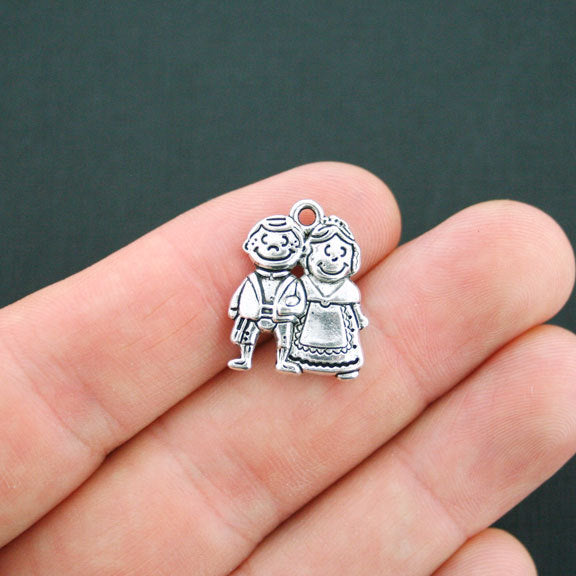 SALE 4 Boy Girl Antique Silver Tone Charms 2 Sided - SC2182