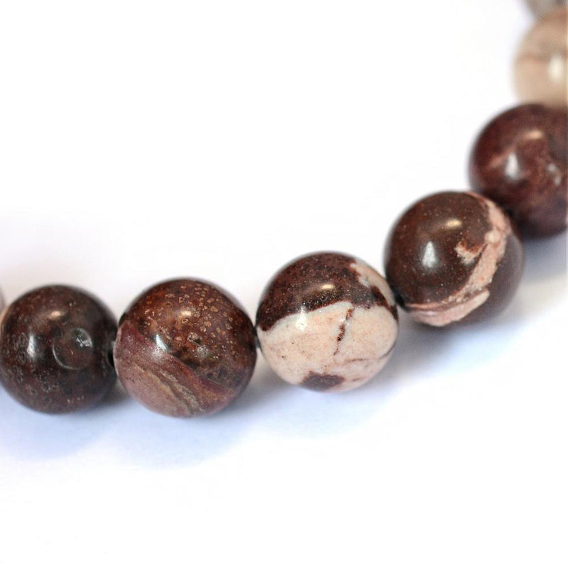 Perles rondes en jaspe zébré naturel 8 mm - Marbre brun chocolat - 1 brin 47 perles - BD1340