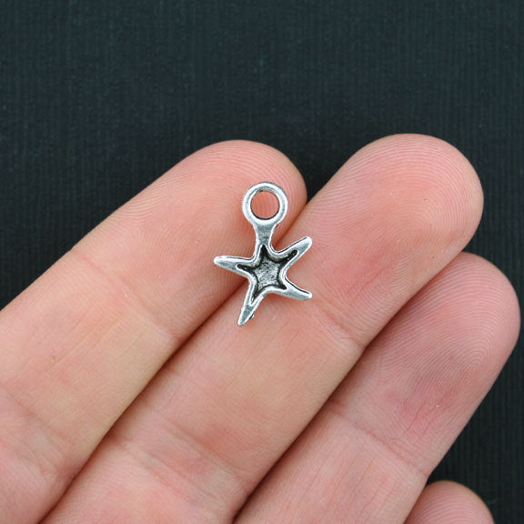 12 Starfish Antique Silver Tone Charms - SC3664