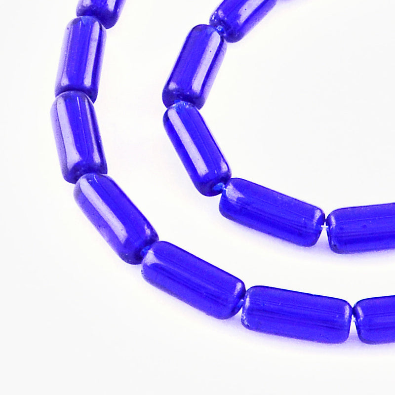 Tube Glass Beads 10mm x 4mm - Royal Blue - 1 Strand 30 Beads - BD1073