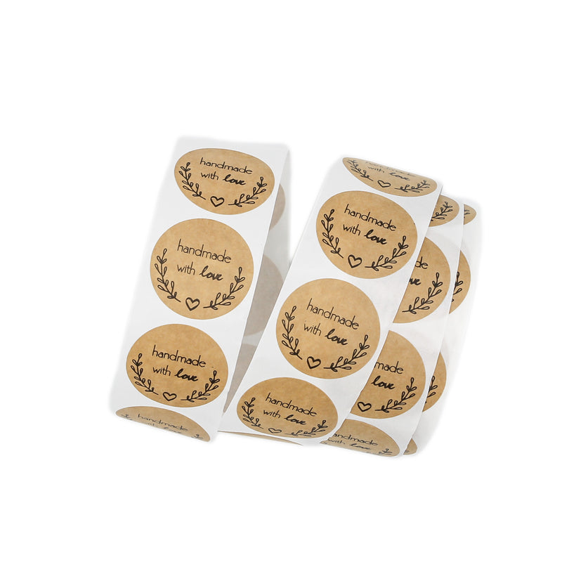 BULK 500 Handmade with Love Self-Adhesive Paper Gift Tags - Full Roll - TL136