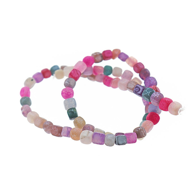 Cube Natural Agate Beads 6mm - Assorted Rainbow Weathered Crackle - 1 Strand 72 Beads - BD2567