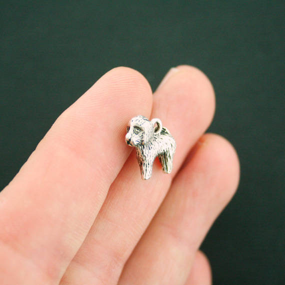 4 Dog Antique Silver Tone Charms 3D - SC7378