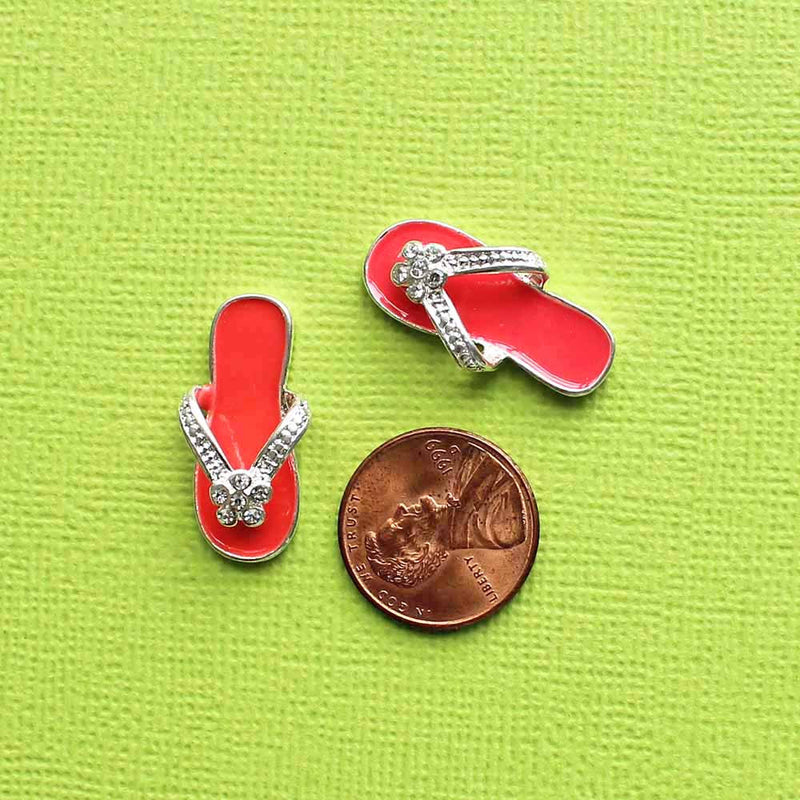 SALE Flip Flop Silver Tone Enamel Charm with Inset Rhinestones - E186