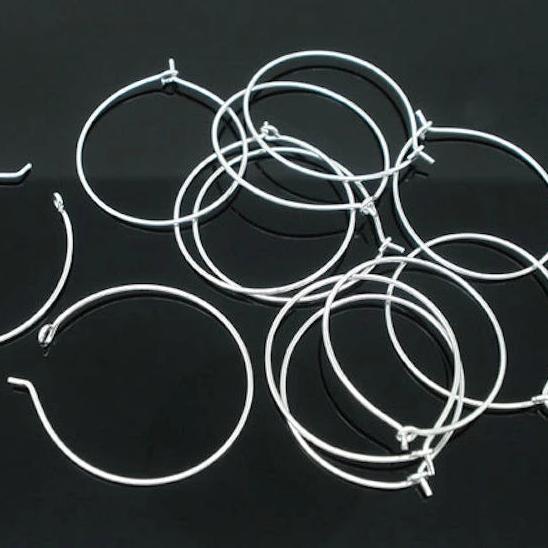 Silver Tone Earring Wires - Wine Charms Hoops - 20mm - 200 Pieces 100 Pairs - Z080