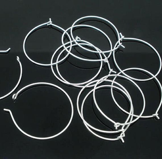 Silver Tone Earring Wires - Wine Charms Hoops - 25mm - 200 Pieces 100 Pairs - Z079
