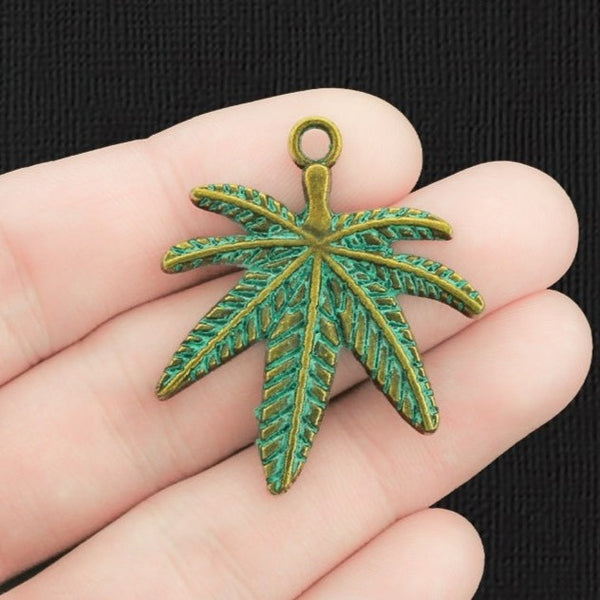 2 Weed Leaf Antique Bronze Tone Charms With Faux Patina - BC017