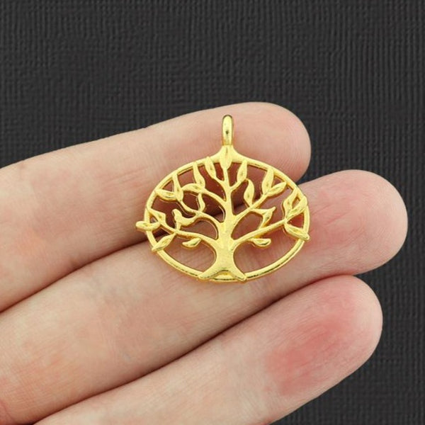 8 Tree of Life Gold Tone Charms 2 Sided - GC002