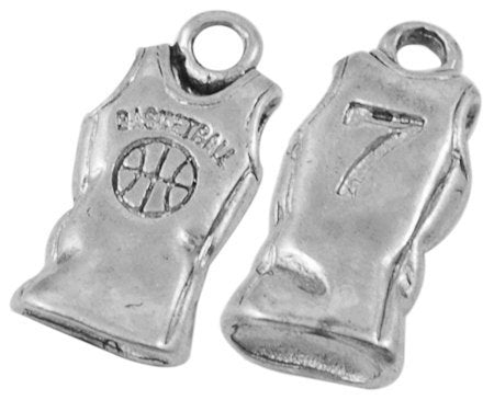 5 Basketball Jersey Antique Silver Tone Charms 2 Sided - SC066