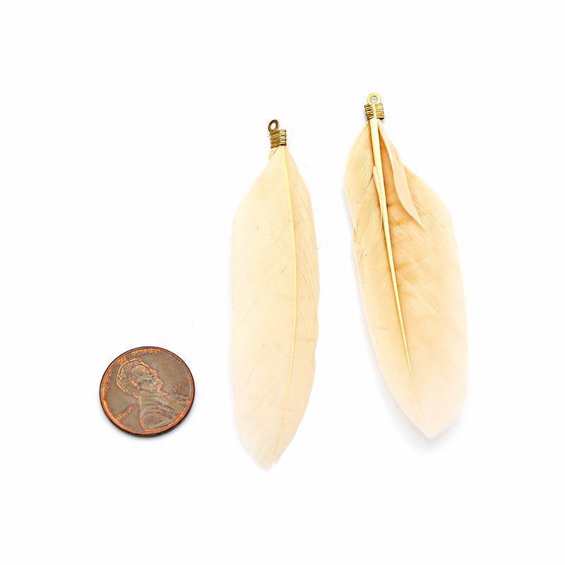 Feather Pendants - Gold Tone and Light Yellow - 12 Pieces - Z1475