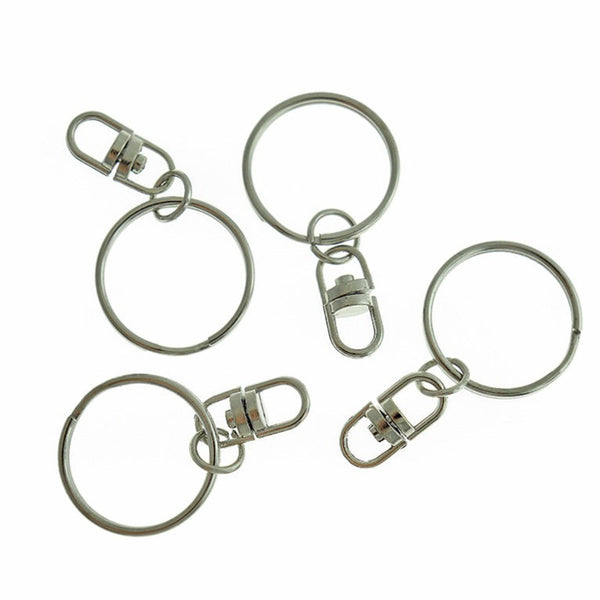 Silver Tone Key Rings with Attached Swivel Clasp - 68mm x 25mm - 10 Pieces - Z159