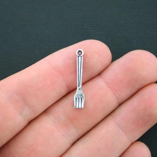 BULK 50 Fork Antique Silver Tone Charms 2 Sided - SC3407