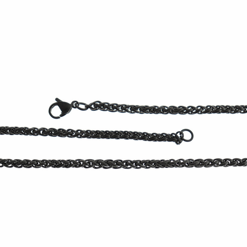 Collier de chaîne de corde en acier inoxydable noir Gunmetal 23" - 3mm - 1 collier - N040