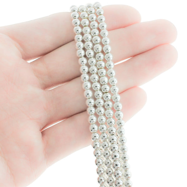 Perles rondes en hématite 4 mm - Argent électrolytique - 1 rang 100 perles - BD173