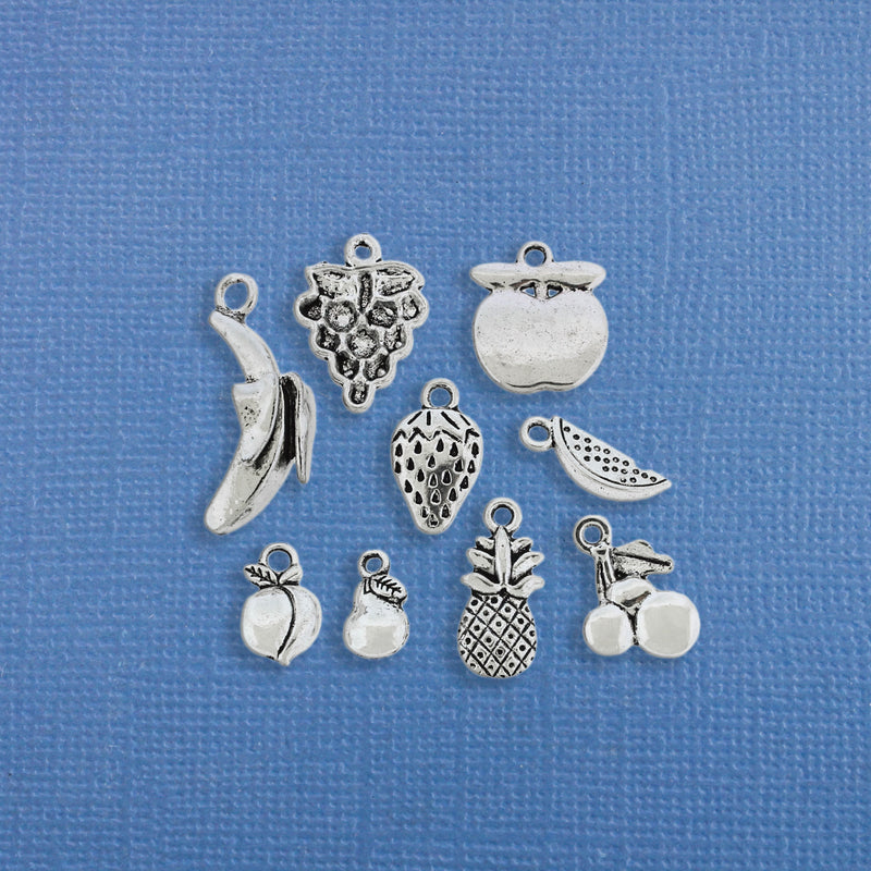 Fruit Charm Collection Antique Silver Tone 9 Different Charms - COL184