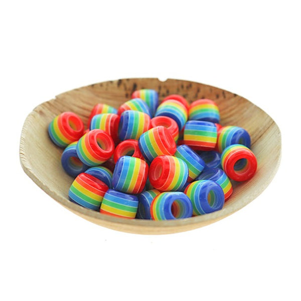 Barrel Resin Beads 11mm - Rainbow Stripe - 15 Beads - BD2595