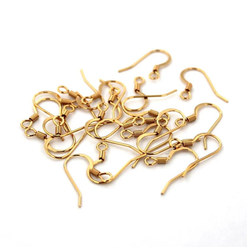 Gold Stainless Steel Earrings - French Style Hooks - 15mm x 13mm - 10 Pieces 5 Pairs - FD719
