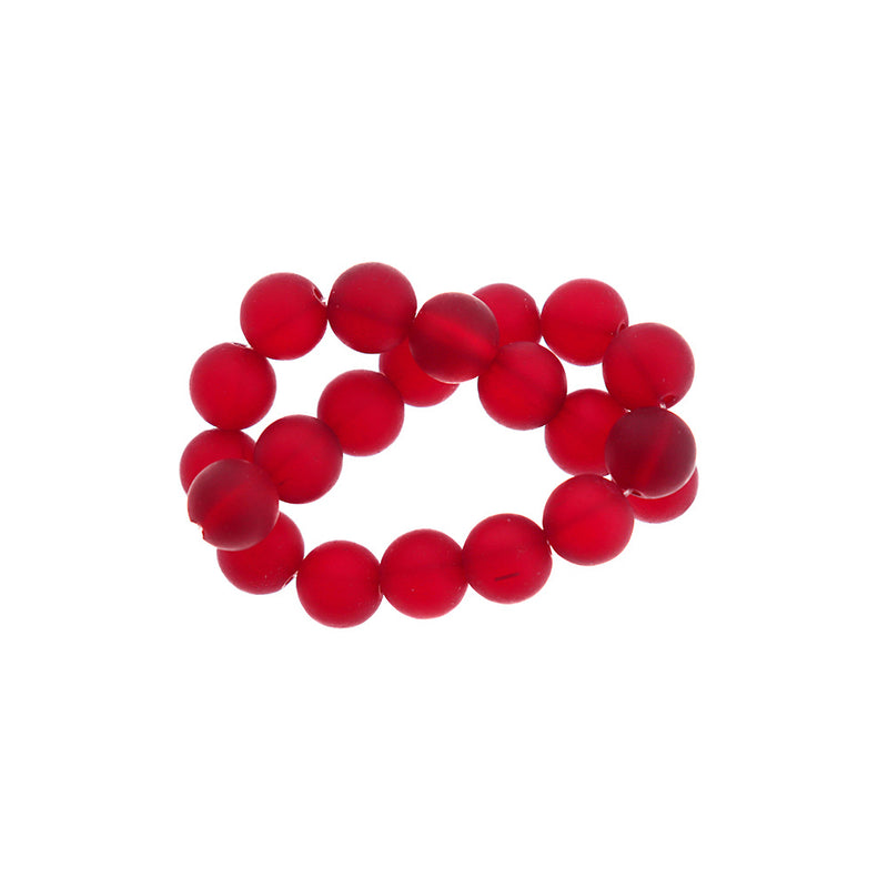 Perles rondes en verre de mer de culture 10 mm - Rouge givré - 1 rang 19 perles - U188
