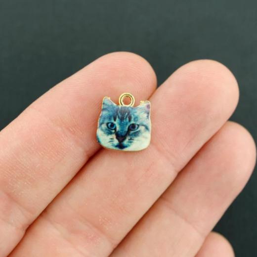 4 Cat Gold Tone Enamel Charms - E648