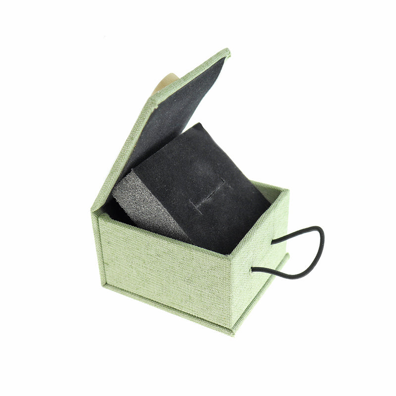 Boîte à Bijoux en Lin - Vert Sauge - 7cm x 6cm - 1 Pièce - TL237
