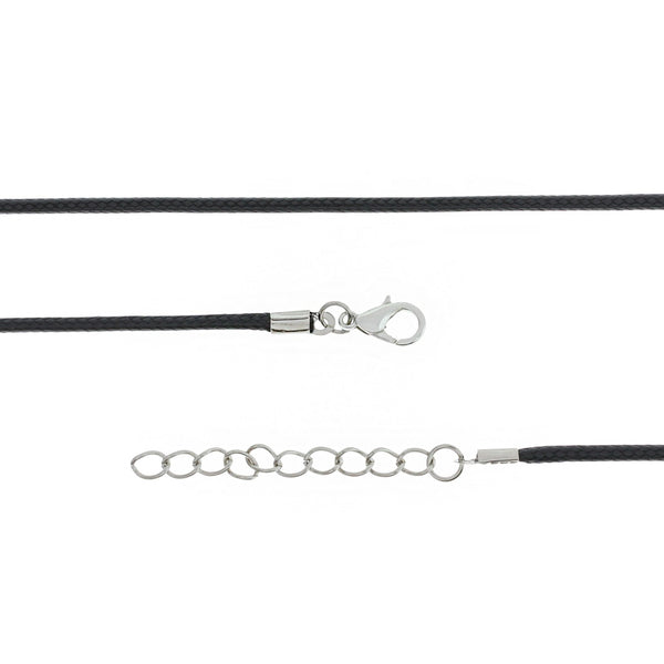 Collier cordon ciré noir 26" plus prolongateur - 1,7 mm - 10 colliers - N442