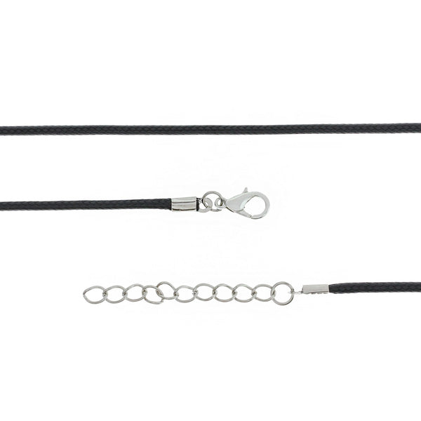 Black Wax Cord Necklace 26" Plus Extender - 1.7mm - 10 Necklaces - N442