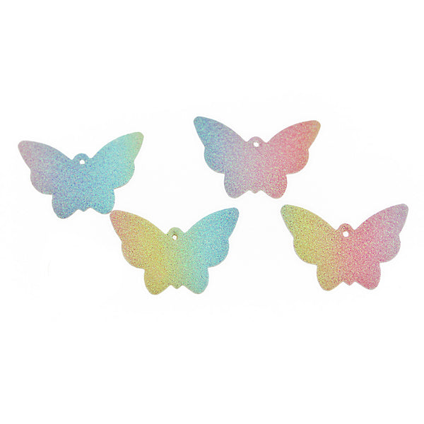 Pendentifs papillon en similicuir - arc-en-ciel scintillant - 4 pièces - LP008