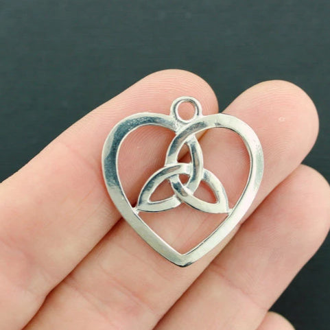 4 Celtic Knot Heart Silver Tone Charms 2 Sided - SC526