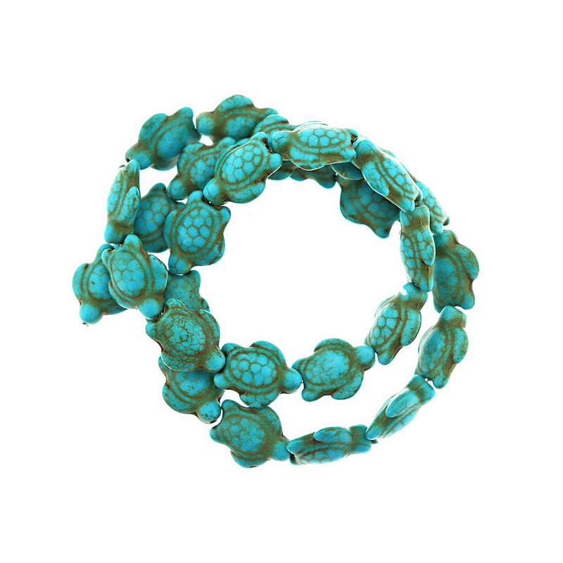 Perles Imitation Turquoise Tortue 15mm x 12mm - Bleu Clair - 1 Rang 28 Perles - BD152