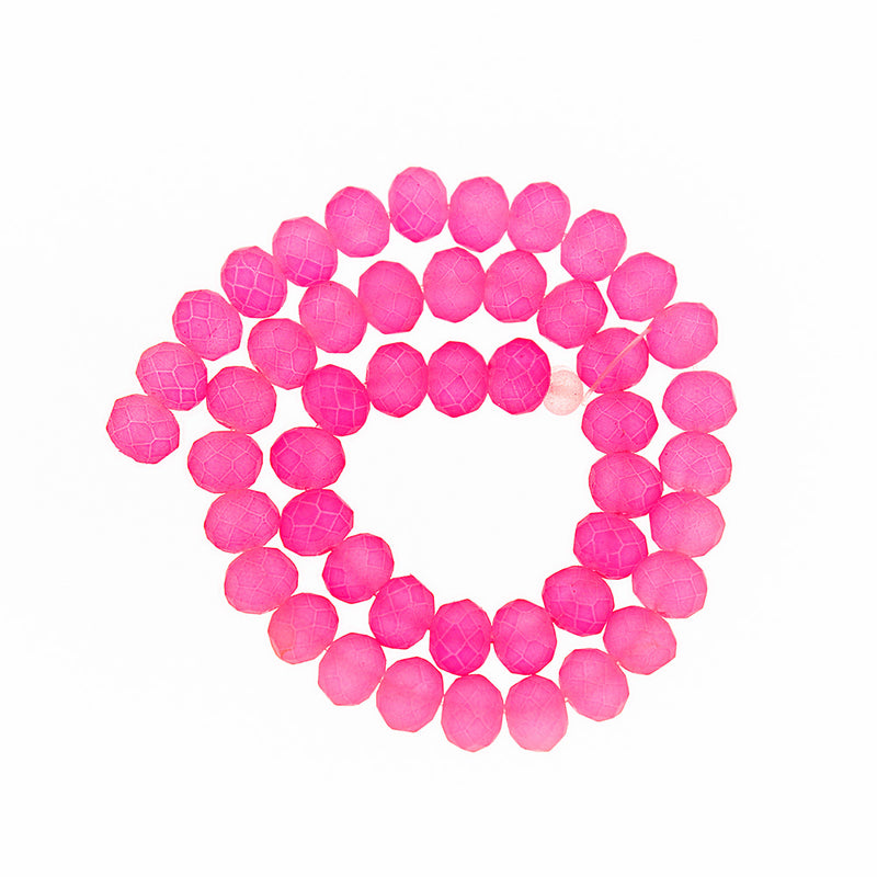 Perles de Verre à Facettes 8mm x 6mm - Rose Fluo Givré - 1 Rang 72 Perles - BD2412