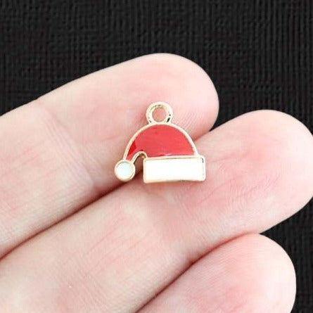 5 Santa Hat Gold Tone Enamel Charms - E1450