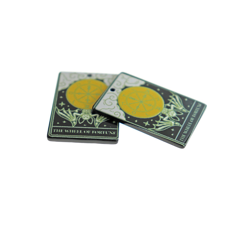 2 breloques acryliques de carte de tarot de la roue de la fortune - K694