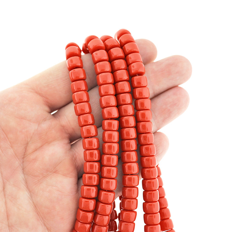 Perles de Verre Baril 8mm x 5-6mm - Rouge Rubis - 1 Rang 69 Perles - BD2381