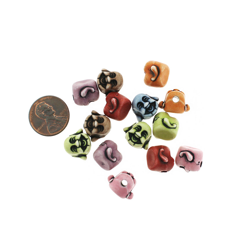 VENTE Bouddha perles acryliques 12,5 mm x 14,5 mm - couleurs arc-en-ciel assorties - 20 perles - BD1048
