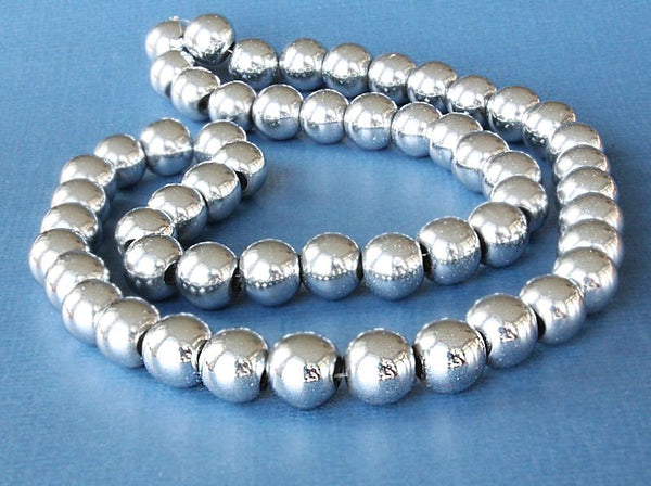 Round Hematite Gemstone Beads 8mm - Metallic Silver - 1 Strand 53 Beads - BD235