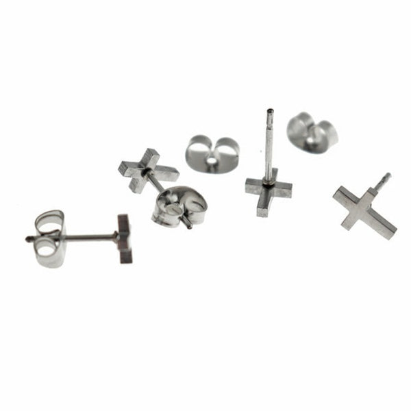 Boucles d'Oreilles Acier Inoxydable - Clous Croix - 8mm x 5mm - 2 Pièces 1 Paire - ER395